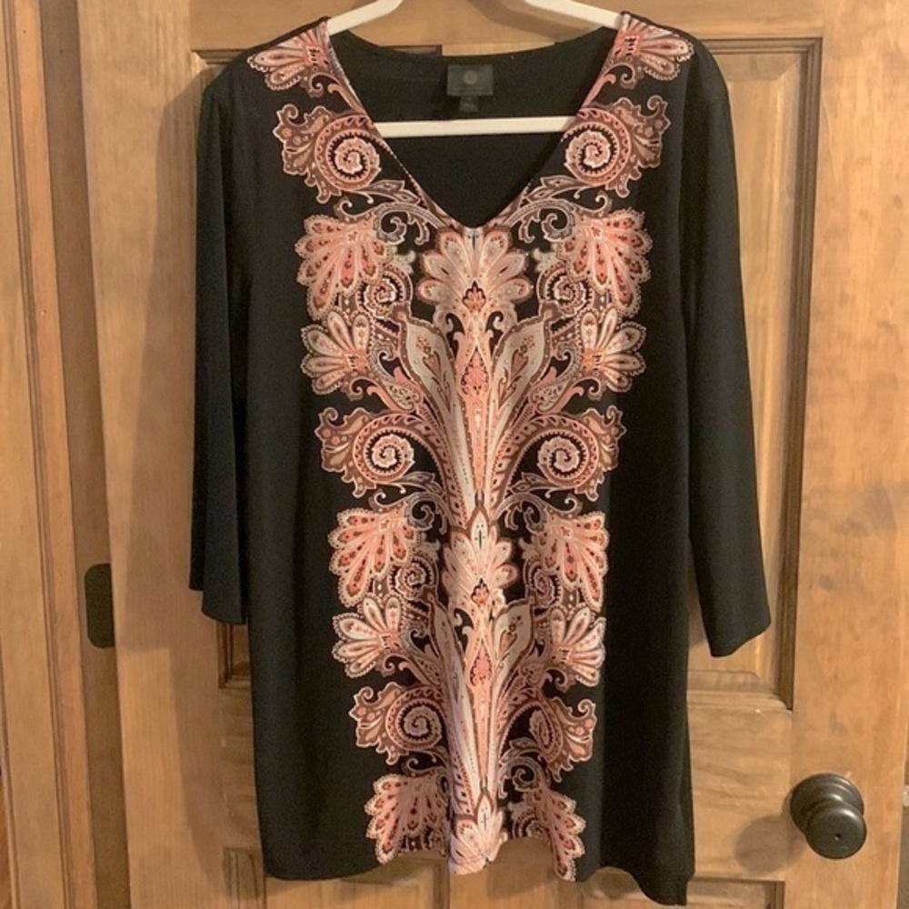 EUC JM Collection Black Paisley Tunic 1X